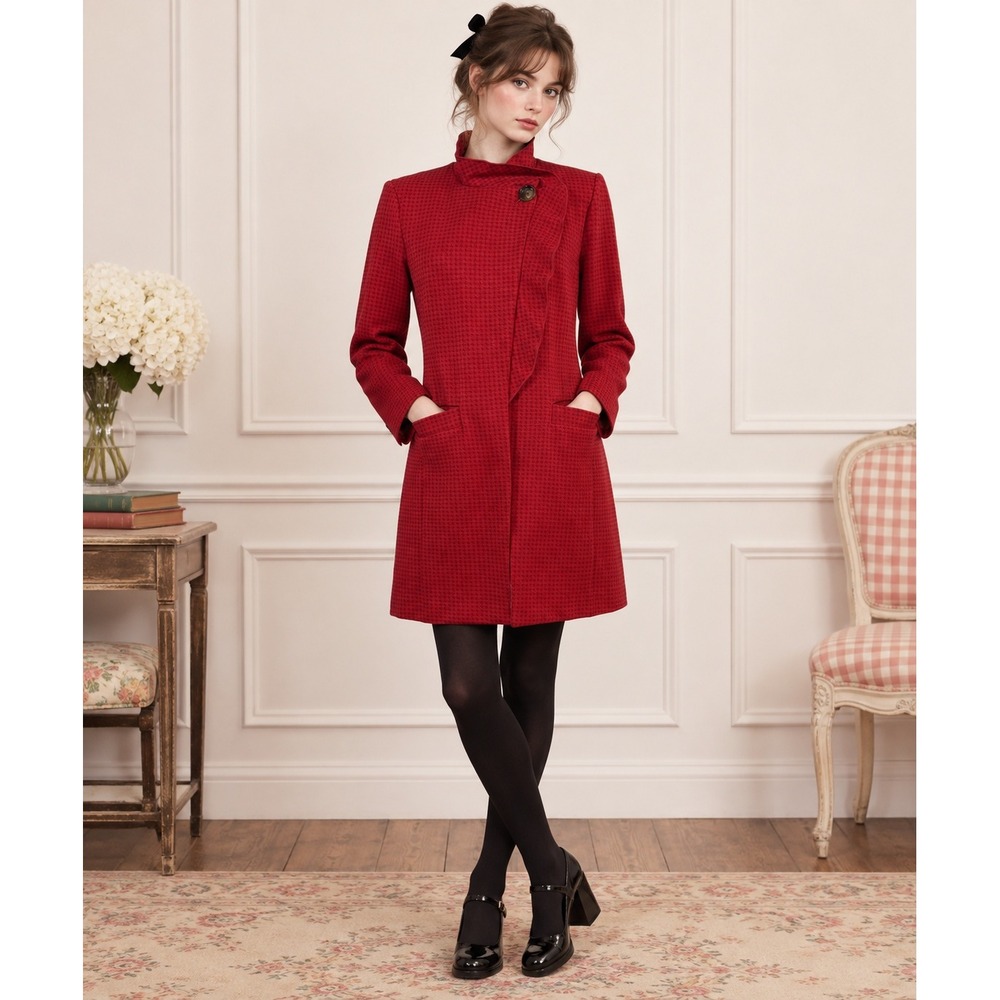 CAbi Celebration Jacket Women XS Red Houndstooth Asymmetric Blazer 3546 Twee Y2K
